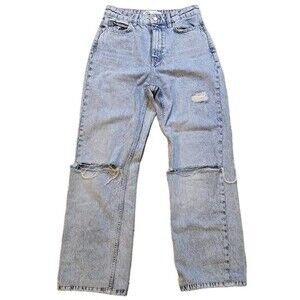 ZARA Light Blue Wide Leg Ripped Jeans High Rise Distressed Denim Size 4 / 26